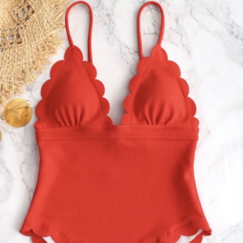 Zaful ribbed scalloped swimsuit